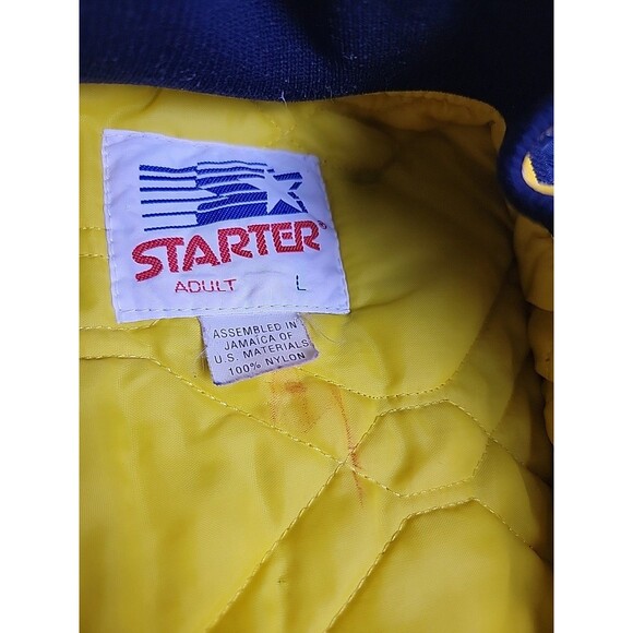 Vintage Starter Notre Dame Bomber Jacket Mens L Blue Satin Embroidered Irish 90s - Picture 4 of 14